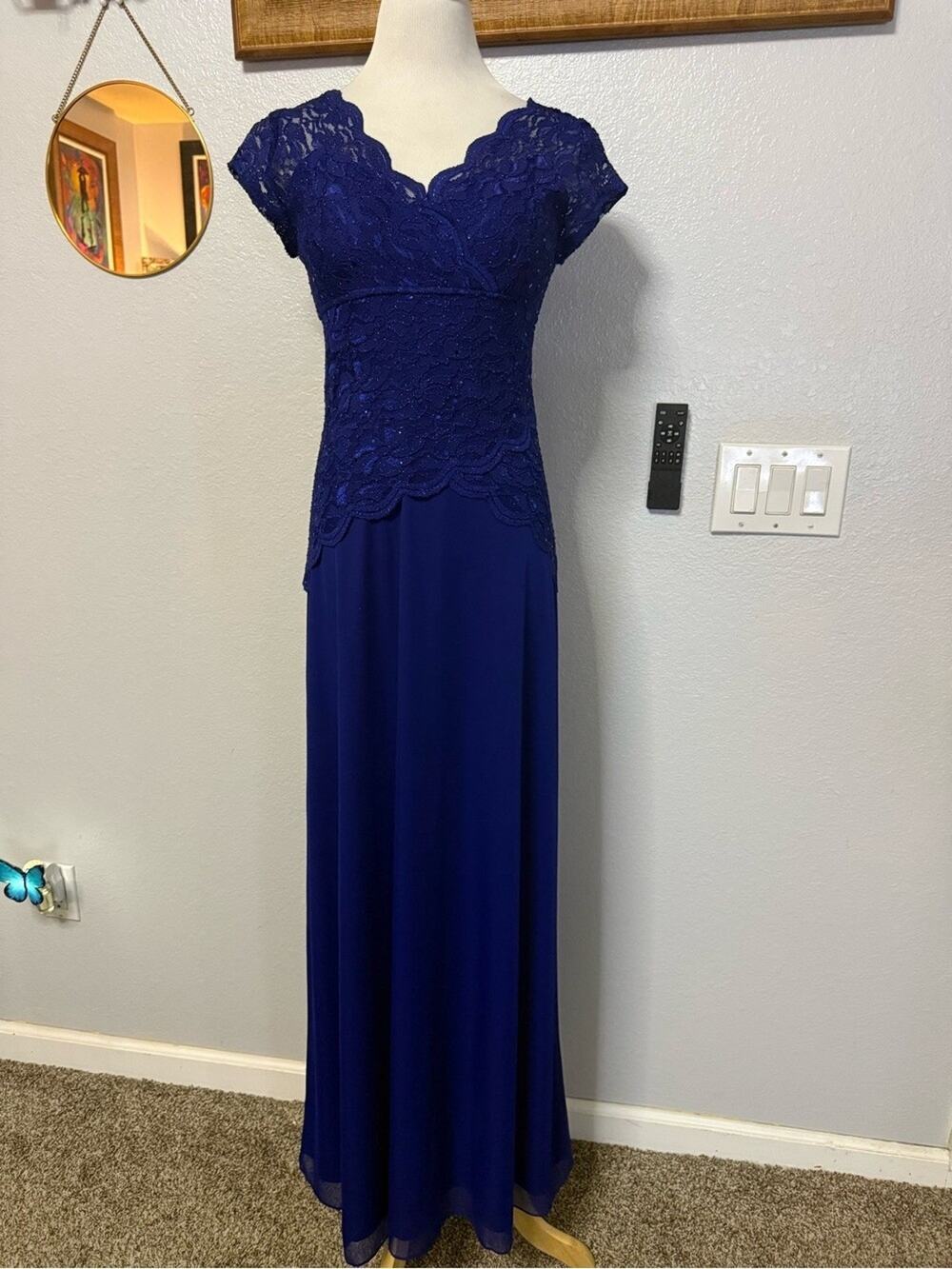 457-Blu Sage Navy Lace-Top Maxi Dress